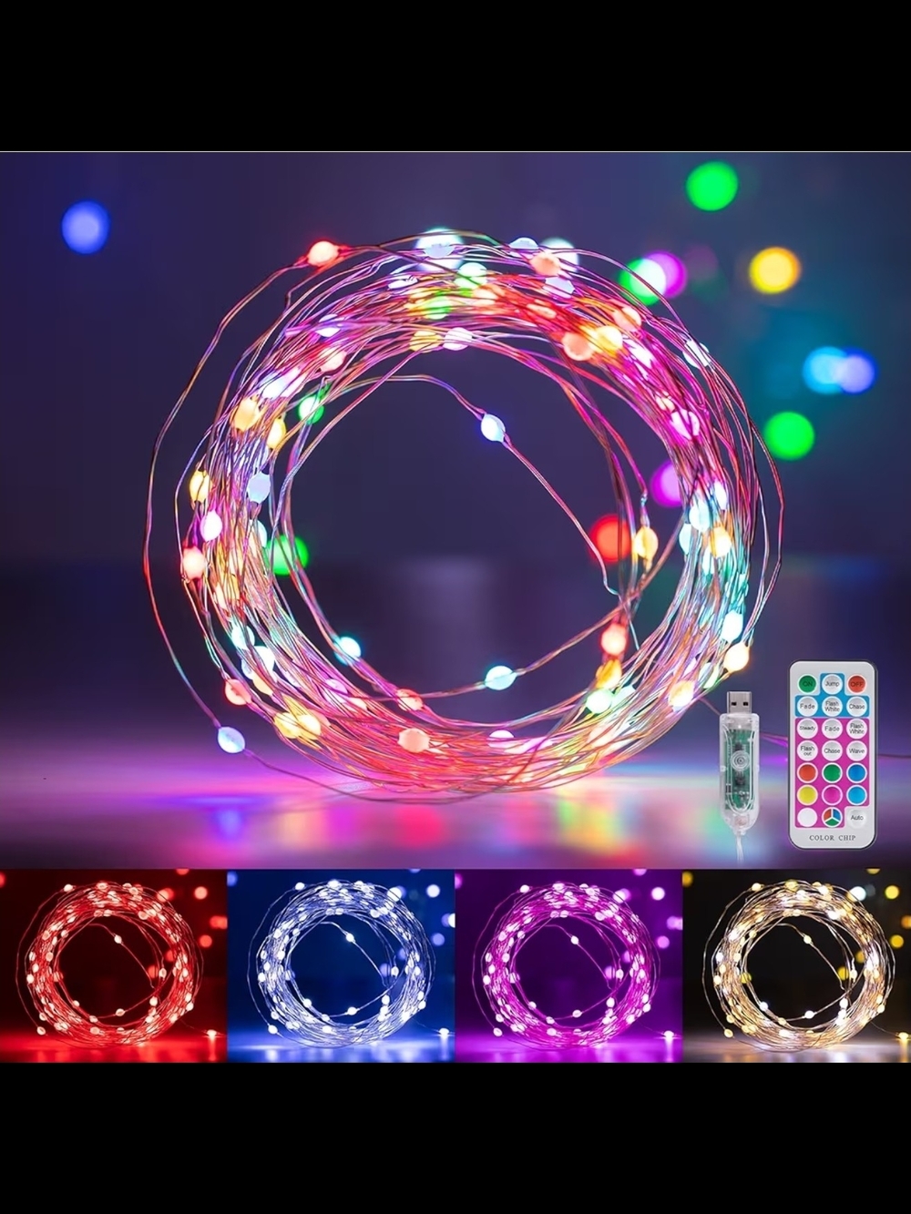 Multicolor LED Fairy String Lights with Remote
